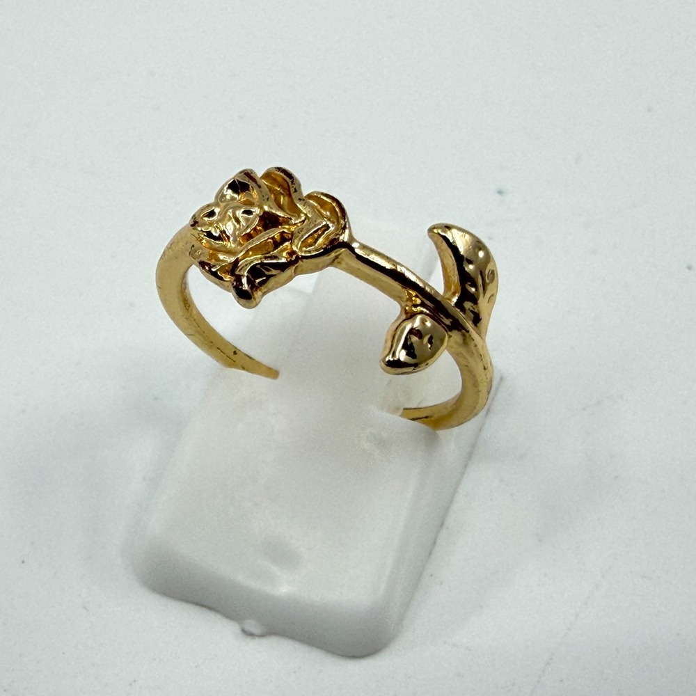 Gold Tone Rose Flower Wrap Ring Adjustable Statement Band Romantic Floral Gift